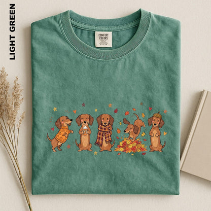 Fall Dachshund Shirt, Cozy Autumn Doxie Tee, Cute Weenie Dog Harvest Season Top, Pumpkin Dog Lover Gift, Thanksgiving Dog Graphic Sweatshirt