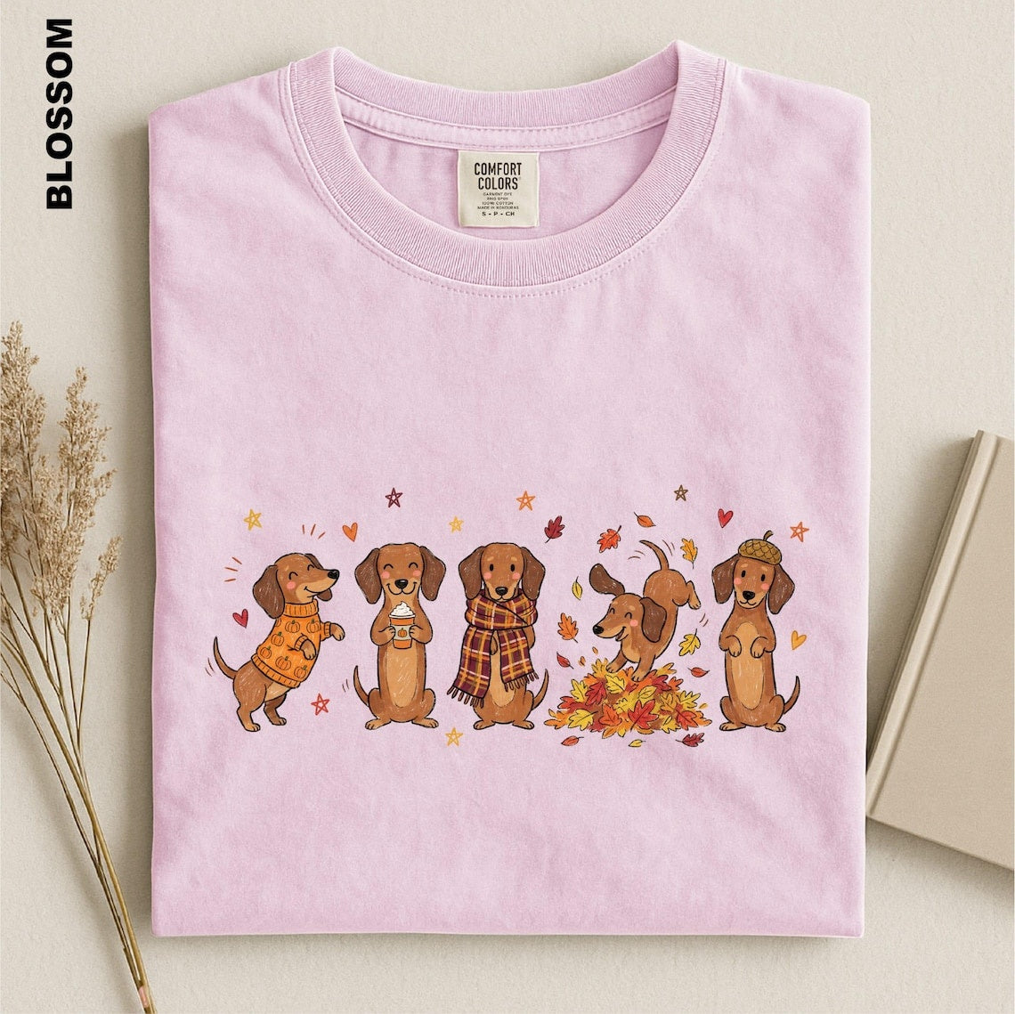 Fall Dachshund Shirt, Cozy Autumn Doxie Tee, Cute Weenie Dog Harvest Season Top, Pumpkin Dog Lover Gift, Thanksgiving Dog Graphic Sweatshirt