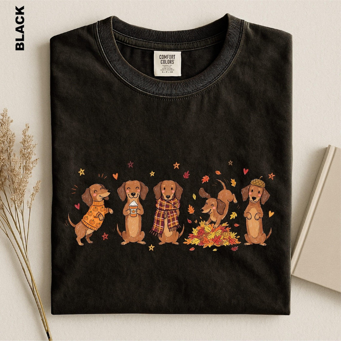 Fall Dachshund Shirt, Cozy Autumn Doxie Tee, Cute Weenie Dog Harvest Season Top, Pumpkin Dog Lover Gift, Thanksgiving Dog Graphic Sweatshirt