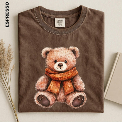 Fall Teddy Bear Shirt, Cozy Autumn Bear Tee, Cute Pumpkin Teddy Graphic T-shirt, Comfort Colors Fall Aesthetic Top, Cozy Season Toddler Gift