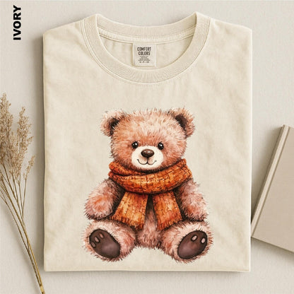 Fall Teddy Bear Shirt, Cozy Autumn Bear Tee, Cute Pumpkin Teddy Graphic T-shirt, Comfort Colors Fall Aesthetic Top, Cozy Season Toddler Gift