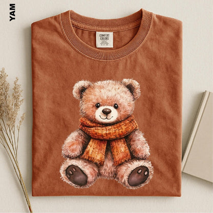 Fall Teddy Bear Shirt, Cozy Autumn Bear Tee, Cute Pumpkin Teddy Graphic T-shirt, Comfort Colors Fall Aesthetic Top, Cozy Season Toddler Gift