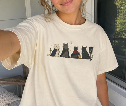 Fantasy Bookish Cats T-Shirt, Magical Cat Reader Tee, TOG Fan Gift