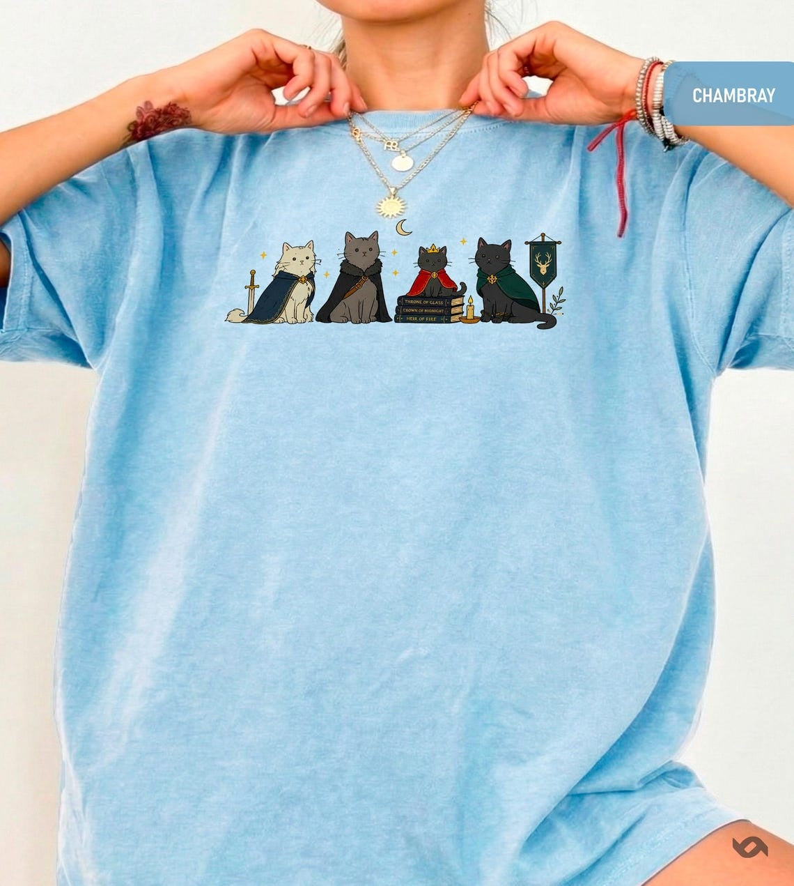Fantasy Bookish Cats T-Shirt, Magical Cat Reader Tee, TOG Fan Gift