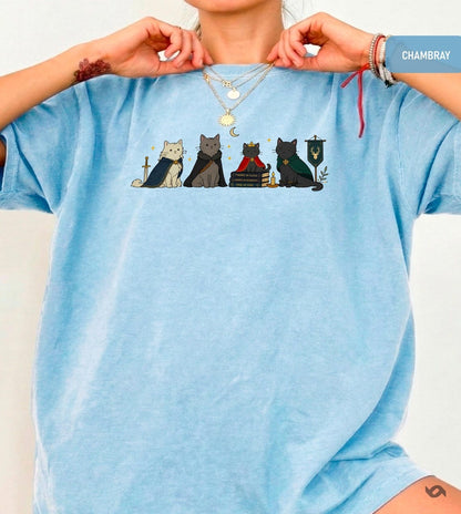 Fantasy Bookish Cats T-Shirt, Magical Cat Reader Tee, TOG Fan Gift