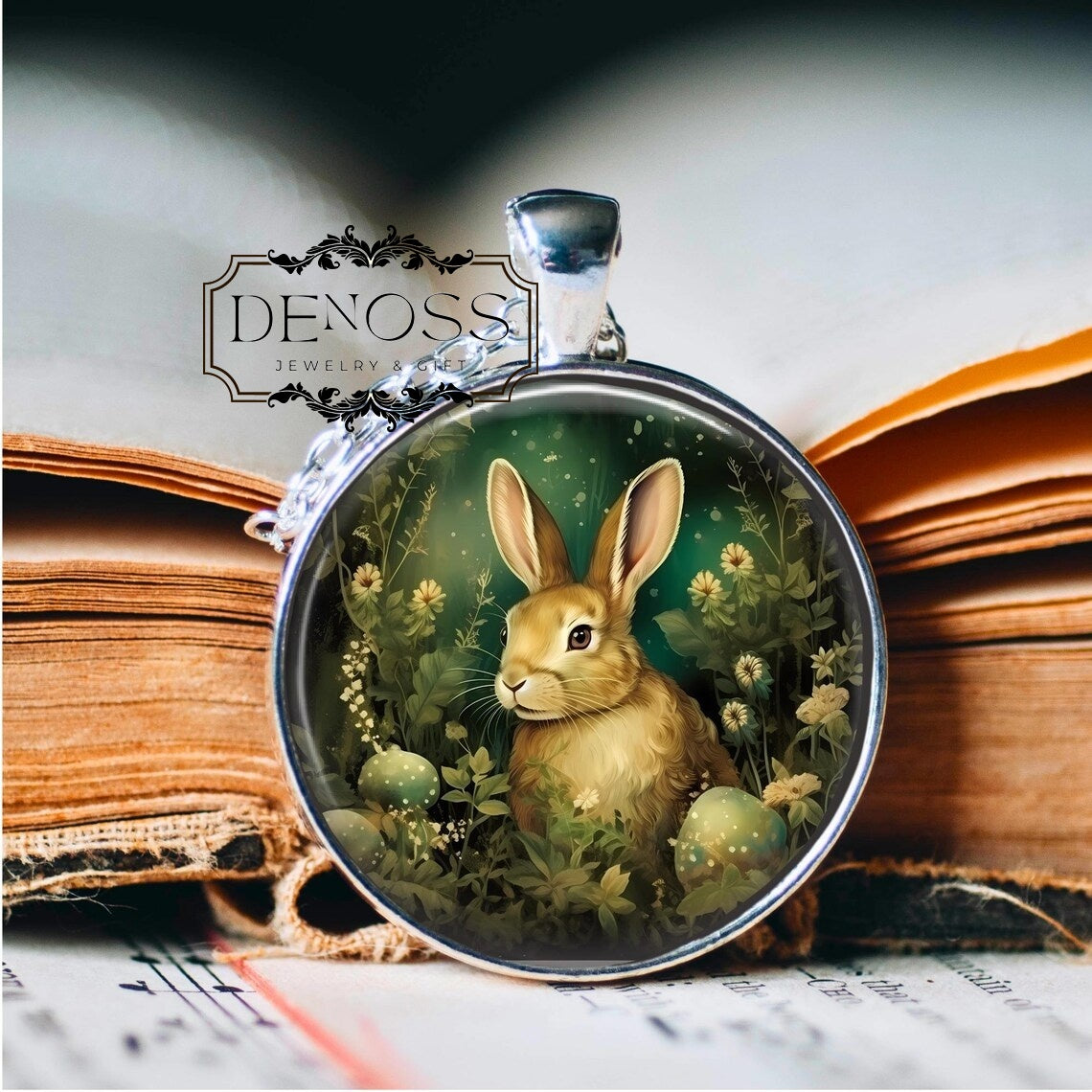 Fantasy Rabbit Pendant Forest Scene Jewellery