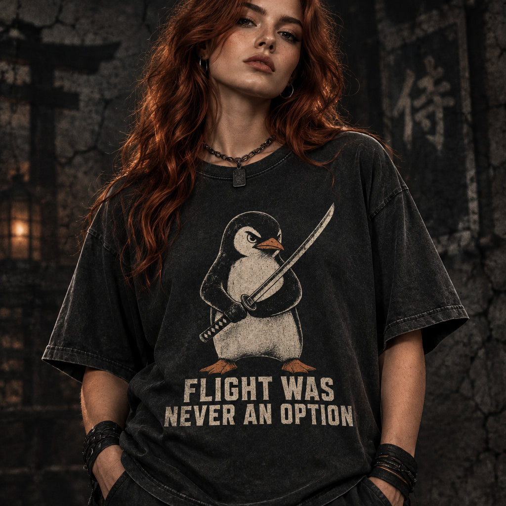 Flight Was Never An Option Shirt, Funny Penguin Knife Tee, Sarcastic Dark Humor Gift, Penguin with Katana T-shirt