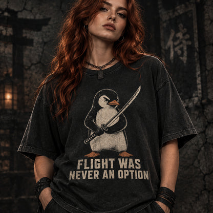 Flight Was Never An Option Shirt, Funny Penguin Knife Tee, Sarcastic Dark Humor Gift, Penguin with Katana T-shirt