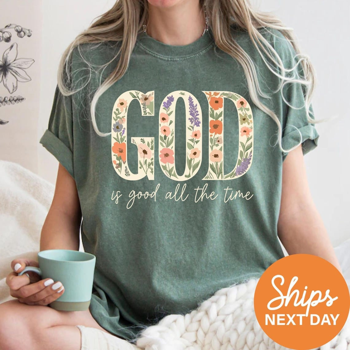 Floral Christian Shirt God Is Good Tee, Religious Gift for Women
