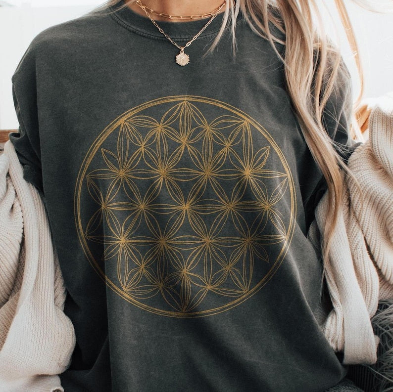 Flower of Life Tshirt, Sacred Geometry Tshirt, Graphic Tee, Unisex Comfort Colors Tshirt, Hippie Tshirt, Geometric Design