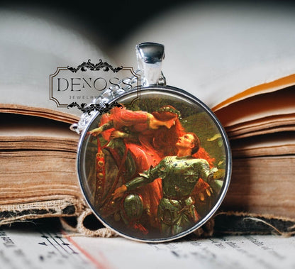Frank Dicksee 'La Belle Dame Sans Merci' Pendant Necklace,Keats Poetry Art Necklace