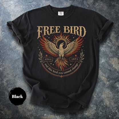 Free Bird Vintage Band Shirt, Retro Rock Graphic Tee, Phoenix Bird Shirt, 70s Inspired Oversized Tee