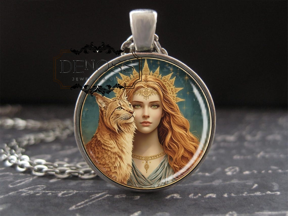Freya Necklace,Cat Frejya Viking Pendant Norse Goddess of Fertility Talisman Love Charm Jewelry Amulet