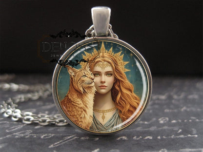 Freya Necklace,Cat Frejya Viking Pendant Norse Goddess of Fertility Talisman Love Charm Jewelry Amulet