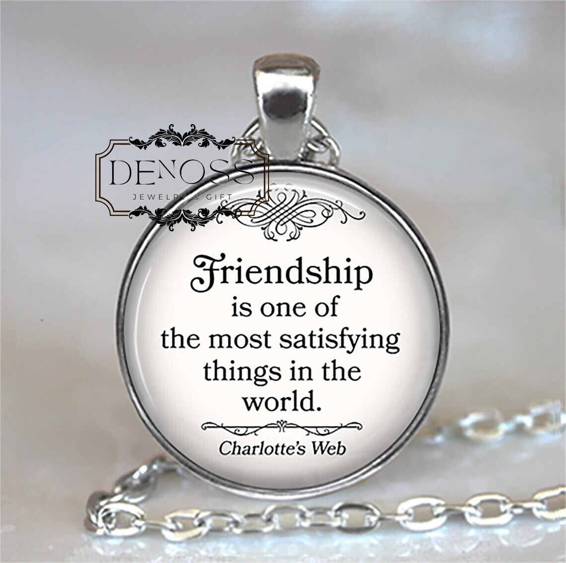 Friendship is one of the most satisfying things in the world necklace,Charlotte's Web quote,friendship gift