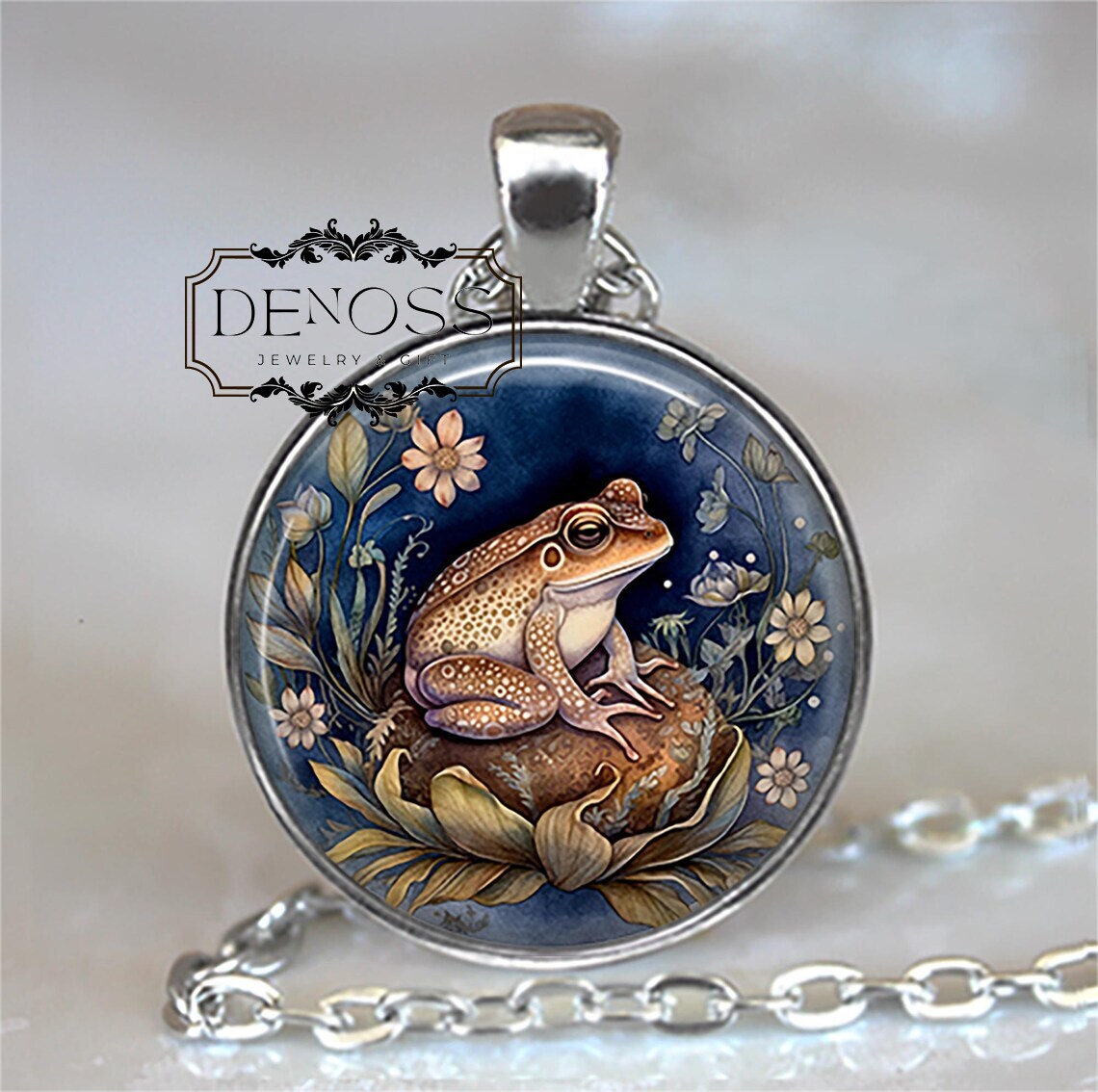Frog Pond necklace,frog on lily pad,frog lover gift nature gift