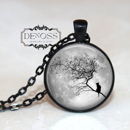 Full Moon Kitty Pendant Necklace
