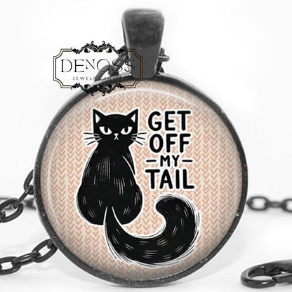 Funny Black Cat Cabochon Pendant Necklace,Kitten Humor Jewelry