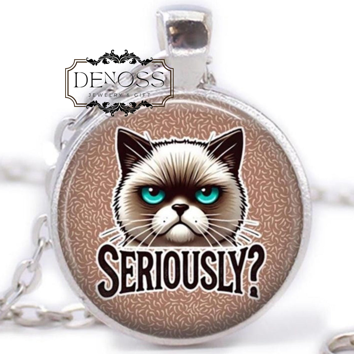 Funny Grumpy Cat Pendant Necklace,Handcrafted Cabochon Jewelry