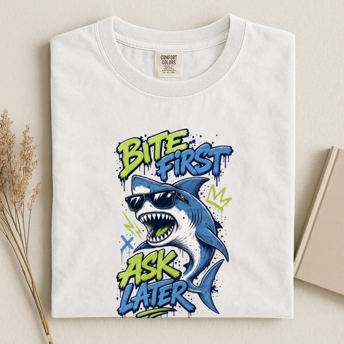 Funny Shark Shirt, Bite First Ask Later Tee, Cool Shark T-Shirt, Shark Lover Gift, Ocean Graphic Tee, Funny Beach Shirt, Comfort Colors Tee