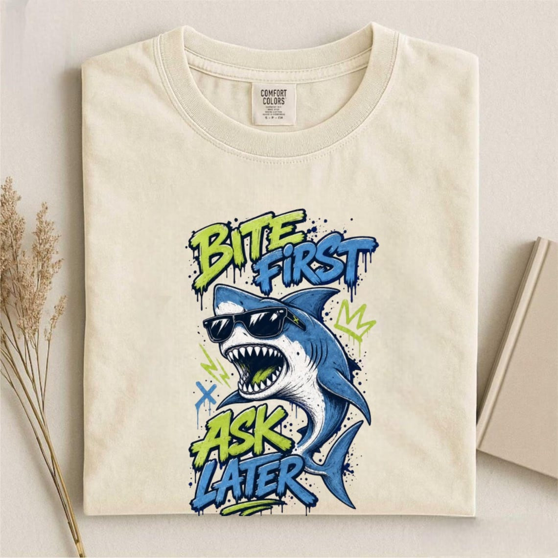 Funny Shark Shirt, Bite First Ask Later Tee, Cool Shark T-Shirt, Shark Lover Gift, Ocean Graphic Tee, Funny Beach Shirt, Comfort Colors Tee