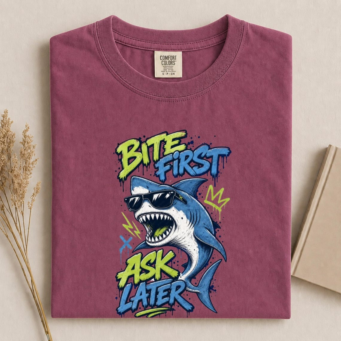 Funny Shark Shirt, Bite First Ask Later Tee, Cool Shark T-Shirt, Shark Lover Gift, Ocean Graphic Tee, Funny Beach Shirt, Comfort Colors Tee