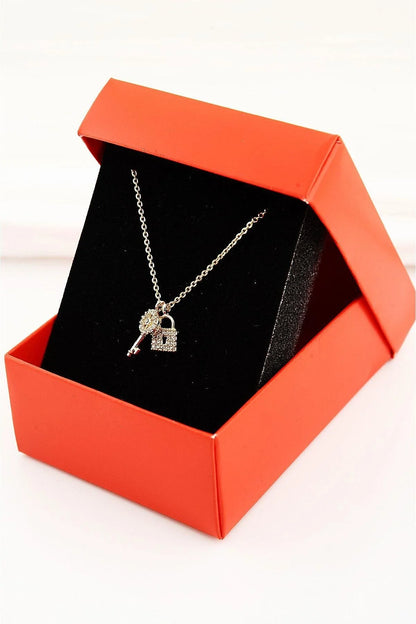 Lock and Key Gold-Silver Zircon Necklace