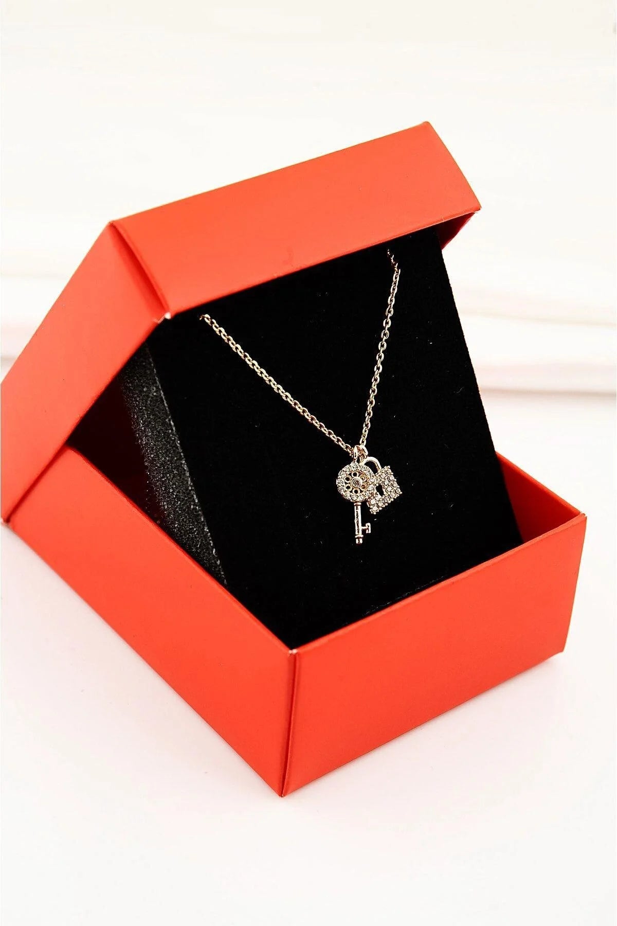 Lock and Key Gold-Silver Zircon Necklace