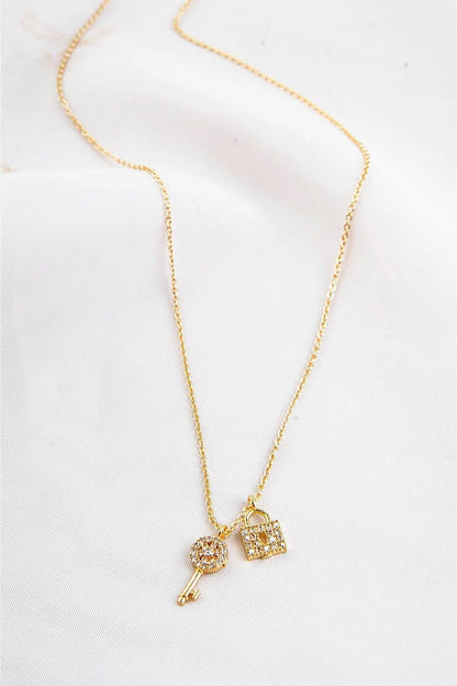 Lock and Key Gold-Silver Zircon Necklace