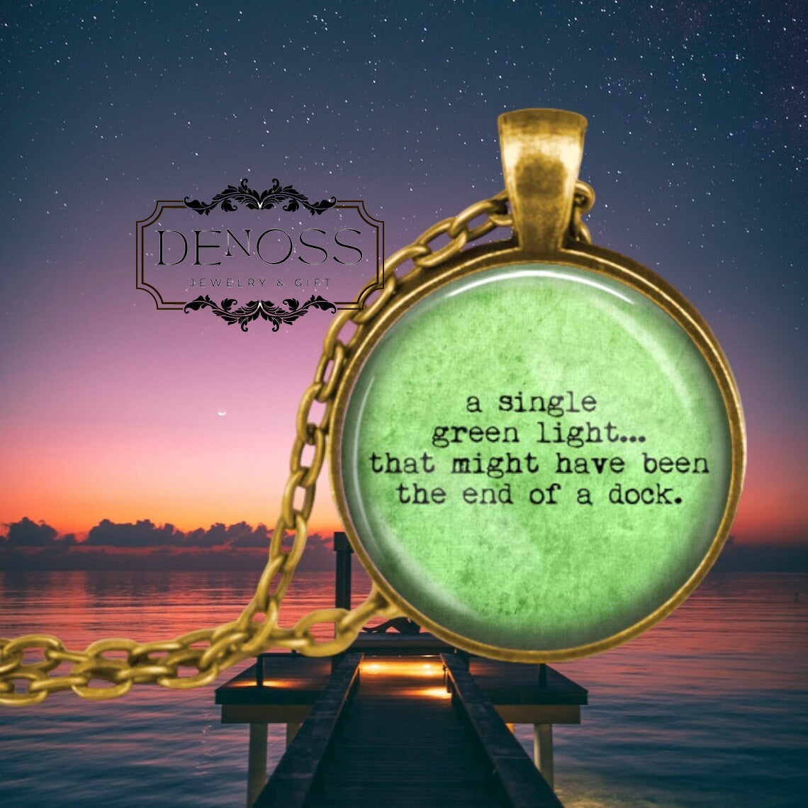 Gatsby Quote Necklace,A single green light Literary Jewelry