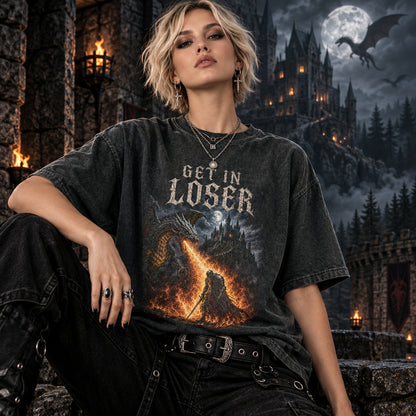 Get In Loser Shirt, Dragon Tee, Medieval Goth Style, Knight T-Shirt, Gothic Castle Tee, Dark Fantasy T Shirt, Dragon Gamer Gift