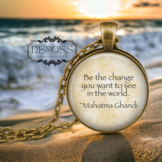 Ghandi Quote Pendant Necklace,Boho Spiritual Jewelry