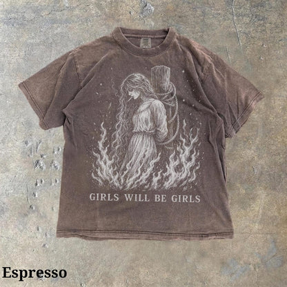 Girls Will Be Girls Witch With Cigarette Comfort Colors Shirt, Burn Witches Women Rights Tshirt, Cigarette Lover Feminist Halloween Shirt