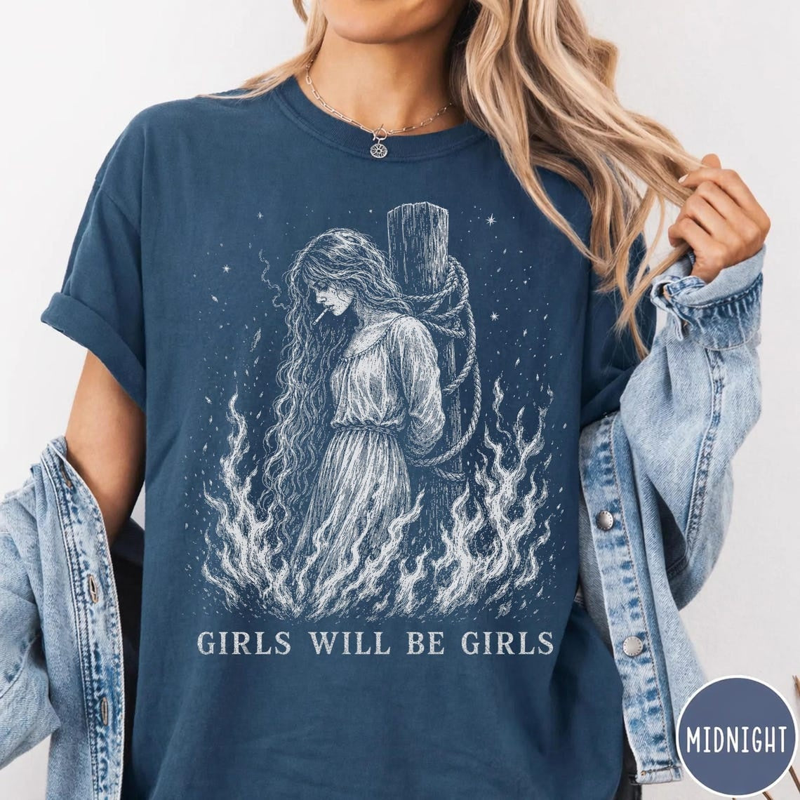 Girls Will Be Girls Witch With Cigarette Comfort Colors Shirt, Burn Witches Women Rights Tshirt, Cigarette Lover Feminist Halloween Shirt