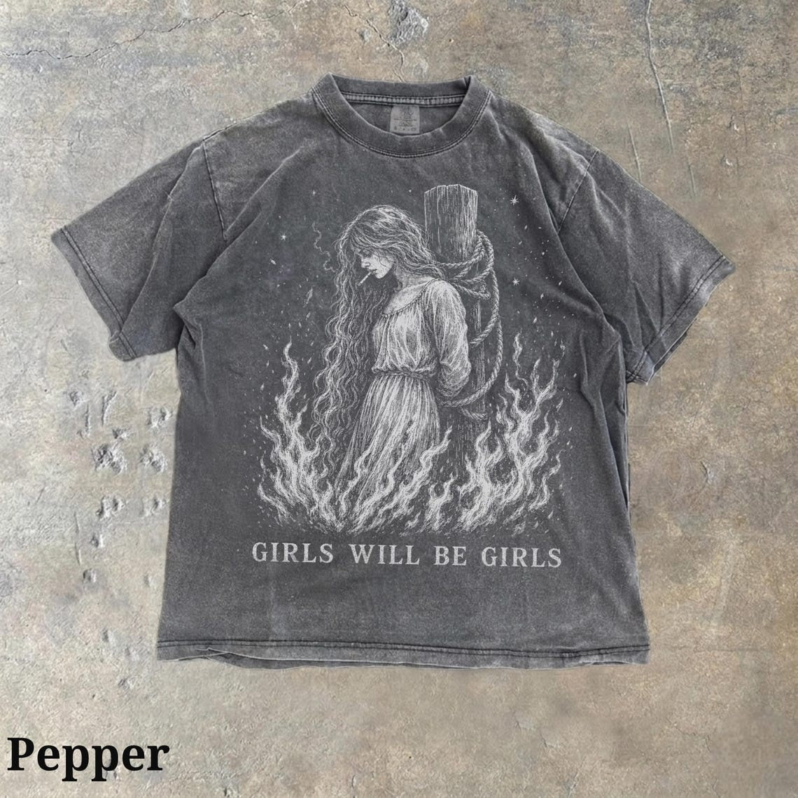 Girls Will Be Girls Witch With Cigarette Comfort Colors Shirt, Burn Witches Women Rights Tshirt, Cigarette Lover Feminist Halloween Shirt