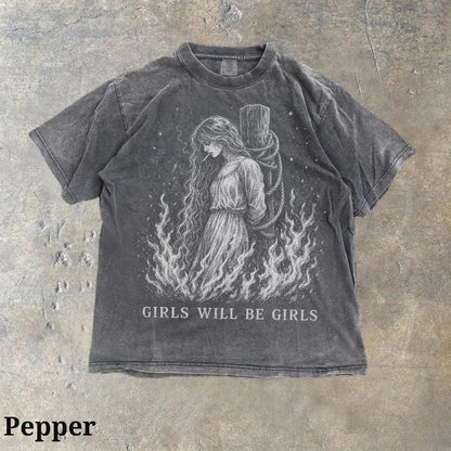 Girls Will Be Girls Witch With Cigarette Comfort Colors Shirt, Burn Witches Women Rights Tshirt, Cigarette Lover Feminist Halloween Shirt