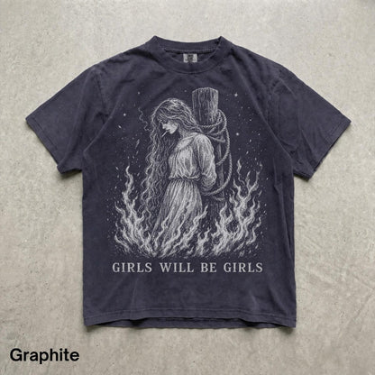 Girls Will Be Girls Witch With Cigarette Comfort Colors Shirt, Burn Witches Women Rights Tshirt, Cigarette Lover Feminist Halloween Shirt