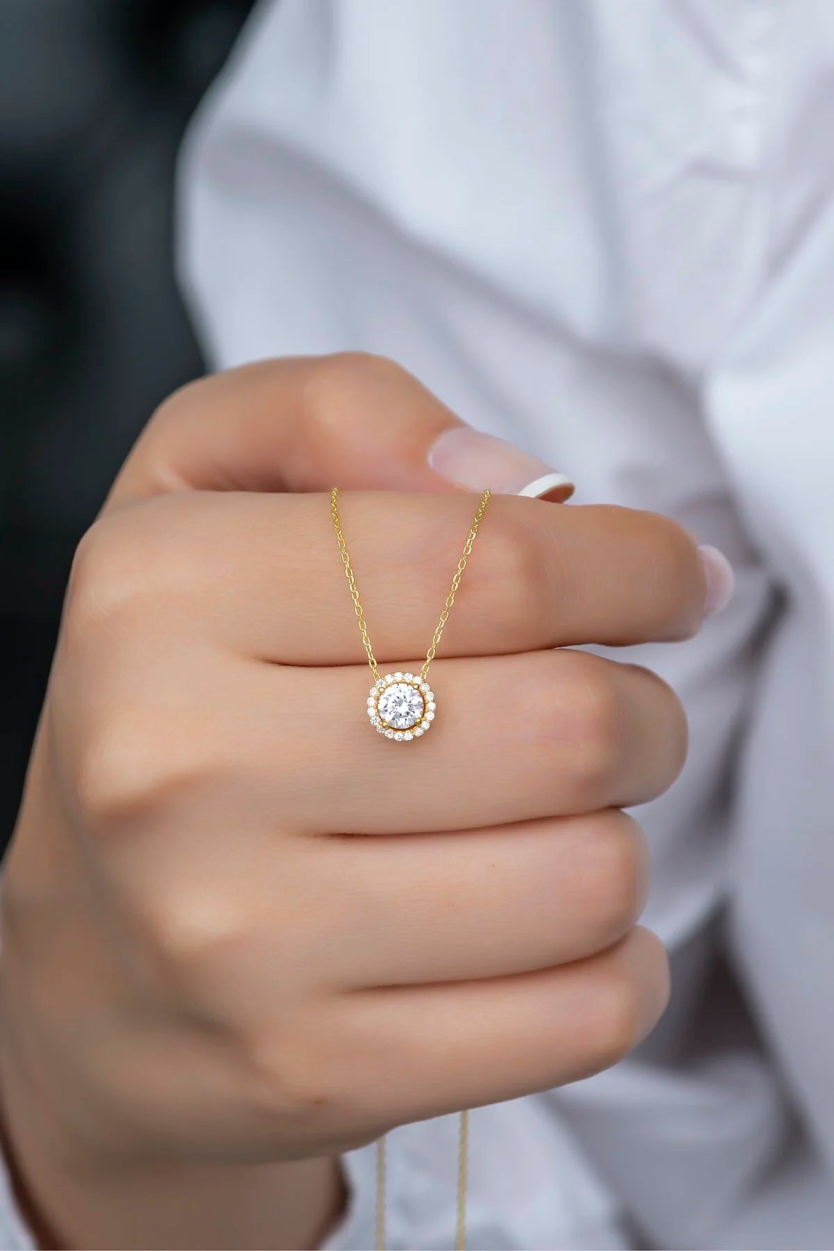 925 Sterling Silver Gold Diamond Mounted Solitaire Necklace