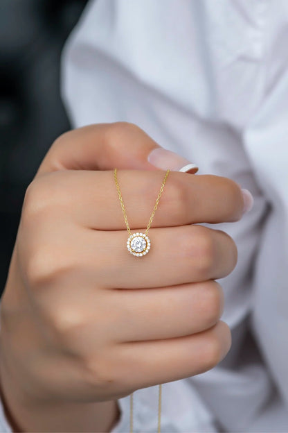 925 Sterling Silver Gold Diamond Mounted Solitaire Necklace