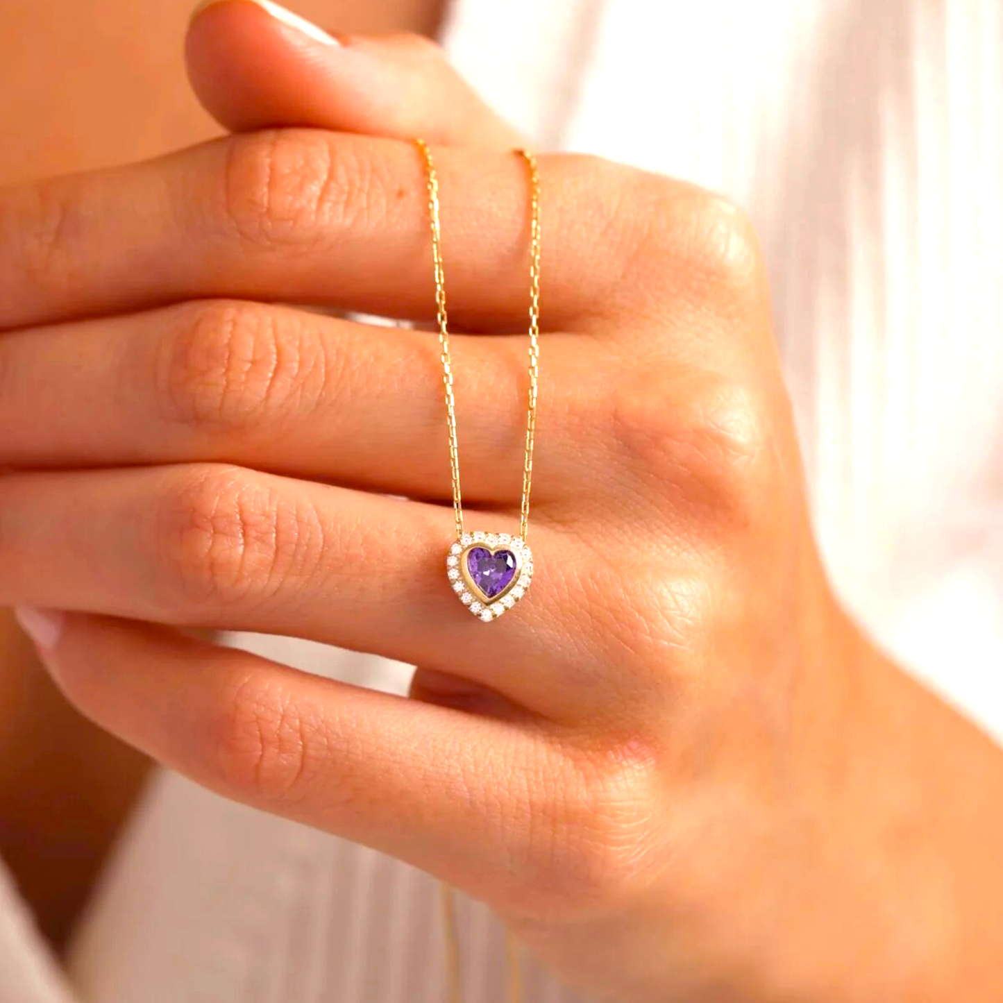925 Sterling Silver Gold Amethyst Heart Necklace