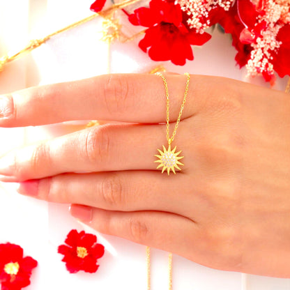 925 Sterling Gold-Silver Chain Sun Necklace