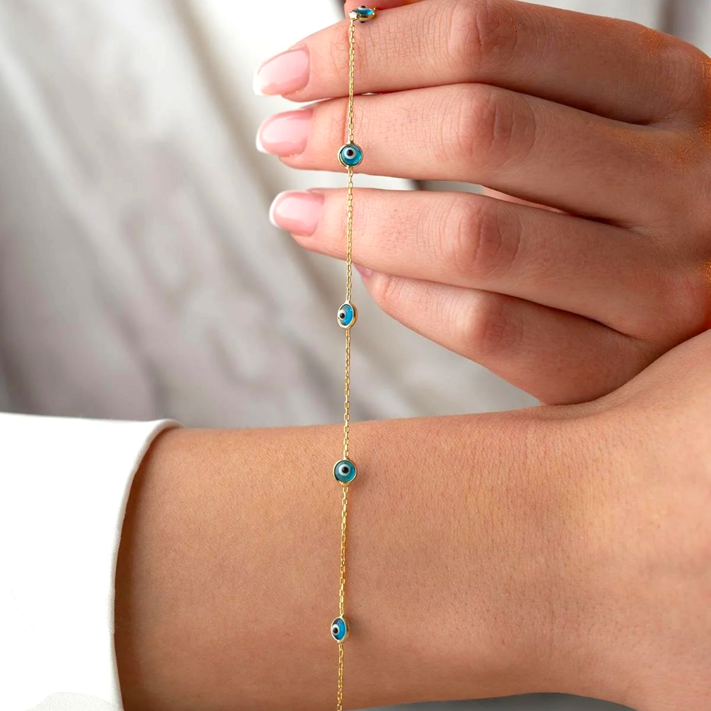 925 Sterling Silver Single Row Evil Eye Bracelet