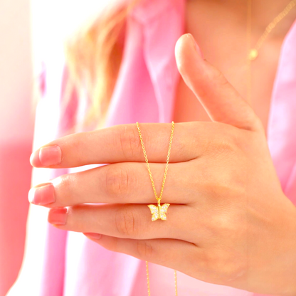 925 Sterling Silver Chain Gold Butterfly Necklace
