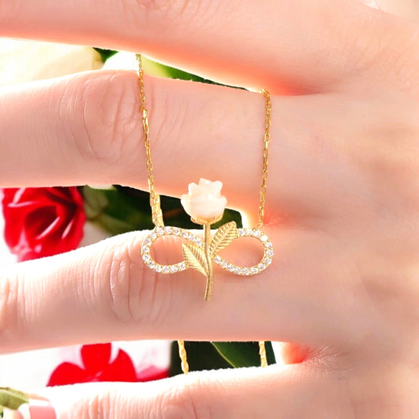 925 Sterling Silver Chain White Rose Gold Necklace