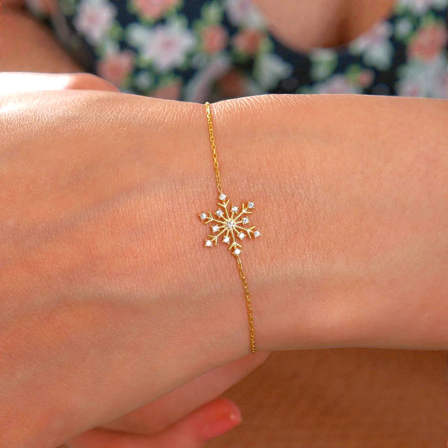 925 Sterling Silver Chain Snowflake Gold-Silver Bracelet