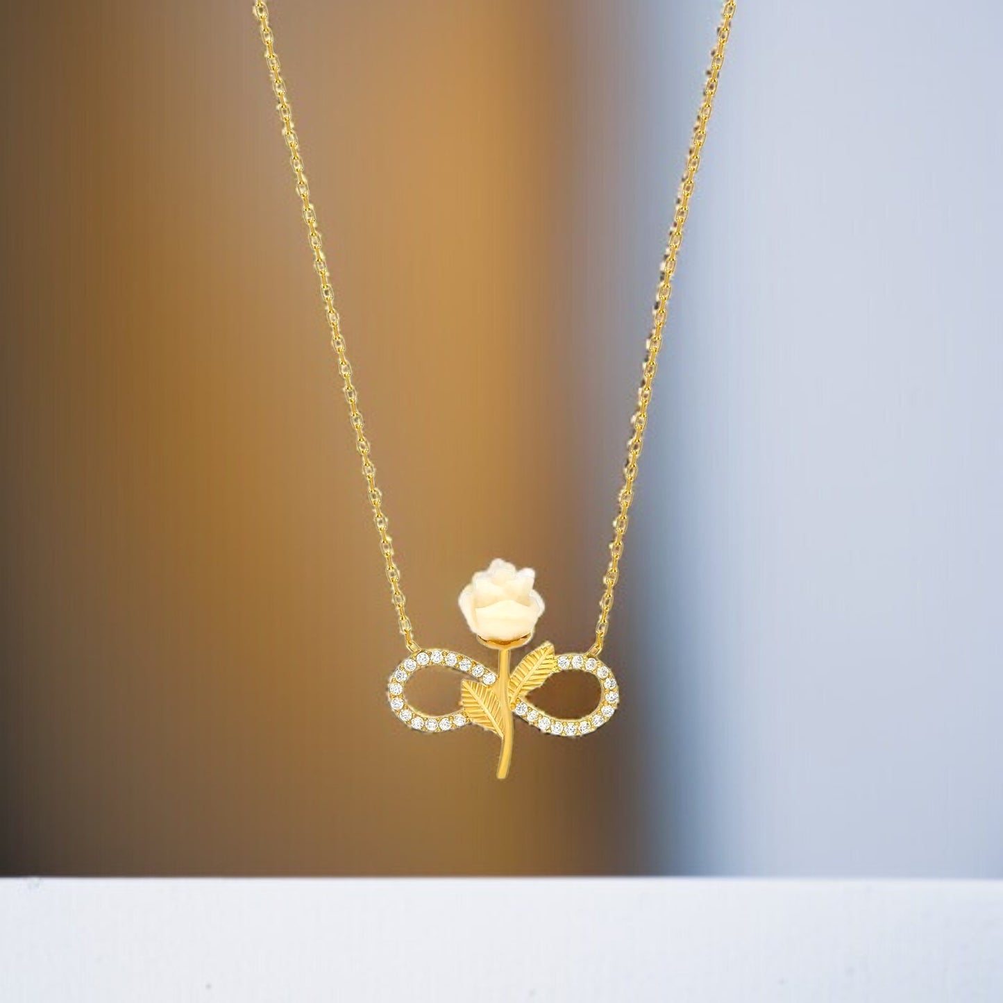925 Sterling Silver Chain White Rose Gold Necklace