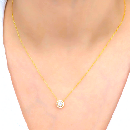 925 Sterling Silver Gold Diamond Mounted Solitaire Necklace