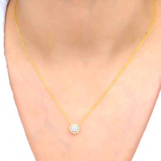 925 Sterling Silver Gold Diamond Mounted Solitaire Necklace