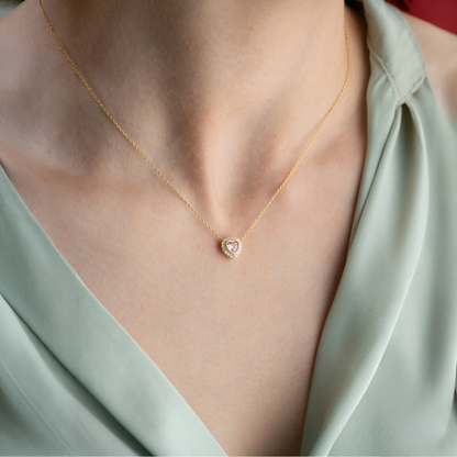 925 Sterling Silver Gold Pink Stone Heart Necklace