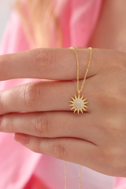 925 Sterling Gold-Silver Chain Sun Necklace